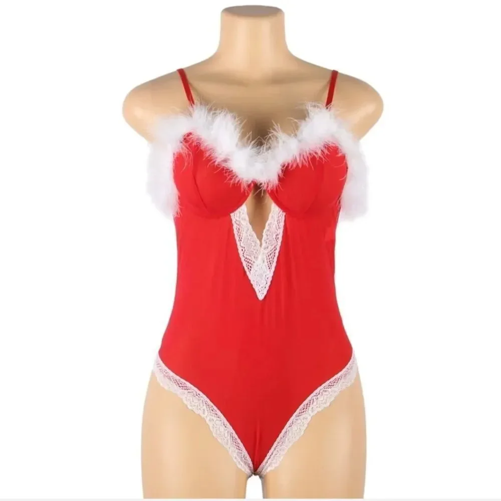 Women's Christmas Lingerie Outfit Fancy Bodysuit Underwear Babydoll Nightwear US